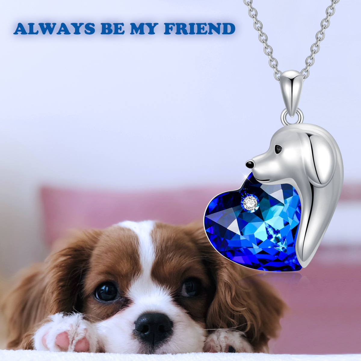 Collar colgante de plata de ley con forma de corazón de perro de cristal-6