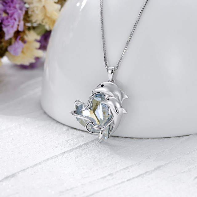 Collier en argent sterling avec pendentif dauphin en forme de coeur en cristal-3