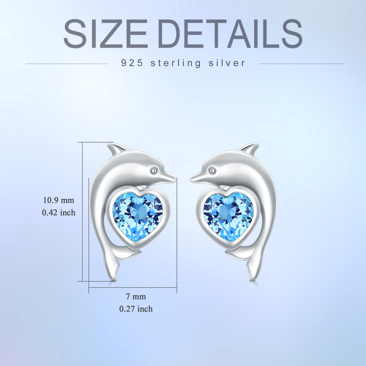 Sterling zilveren hartvormige Cubic Zirconia dolfijn oorbellen-5