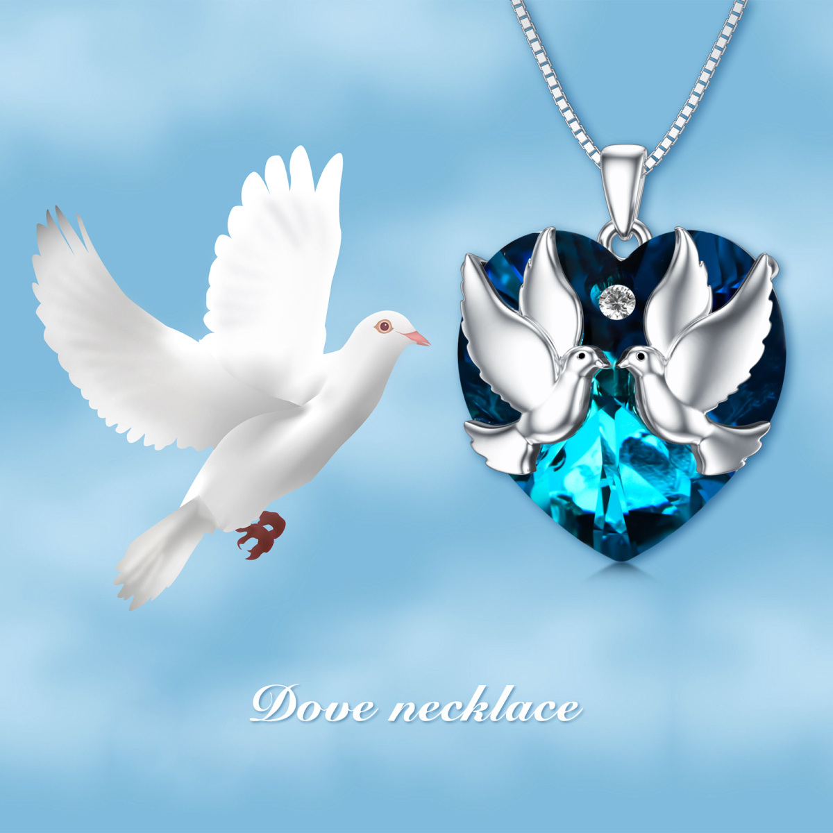 Sterling Silver Heart Shaped Dove Crystal Pendant Necklace-3