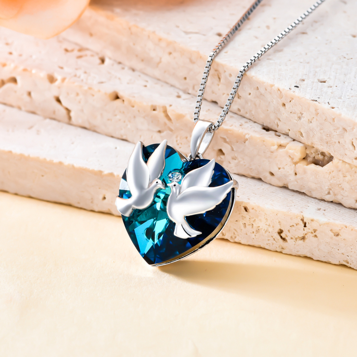 Sterling Silver Heart Shaped Dove Crystal Pendant Necklace-5