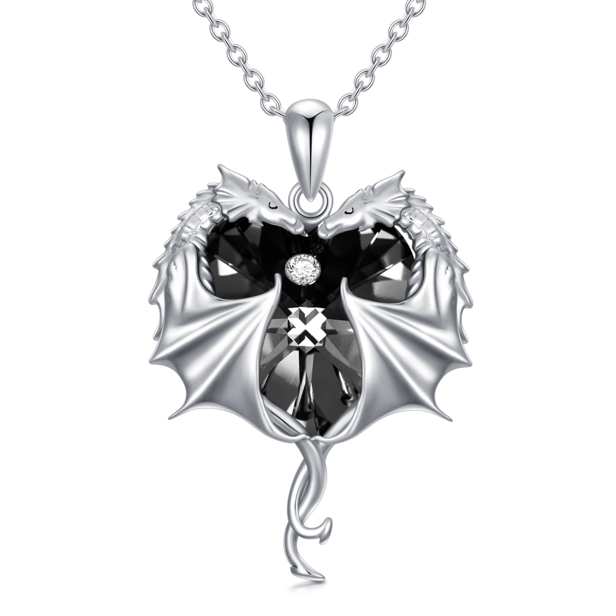 Sterling Silver Heart Crystal Dragon Pendant Necklace For Women-1