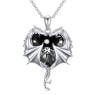 Sterling Silver Heart Crystal Dragon Pendant Necklace For Women-50