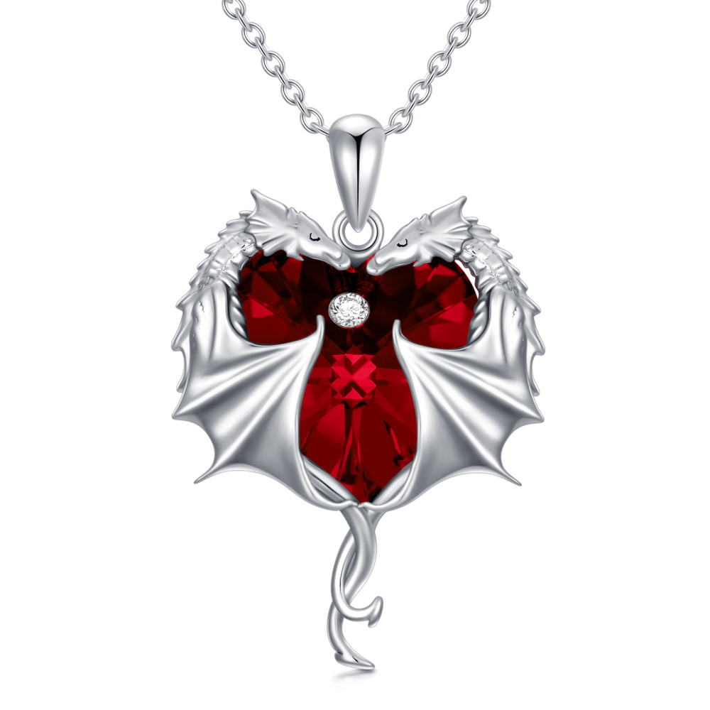 Collier avec pendentif dragon en argent sterling et cristal pour femme-1