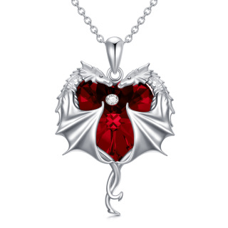 Sterling Silver Heart Crystal Dragon Pendant Necklace For Women-13