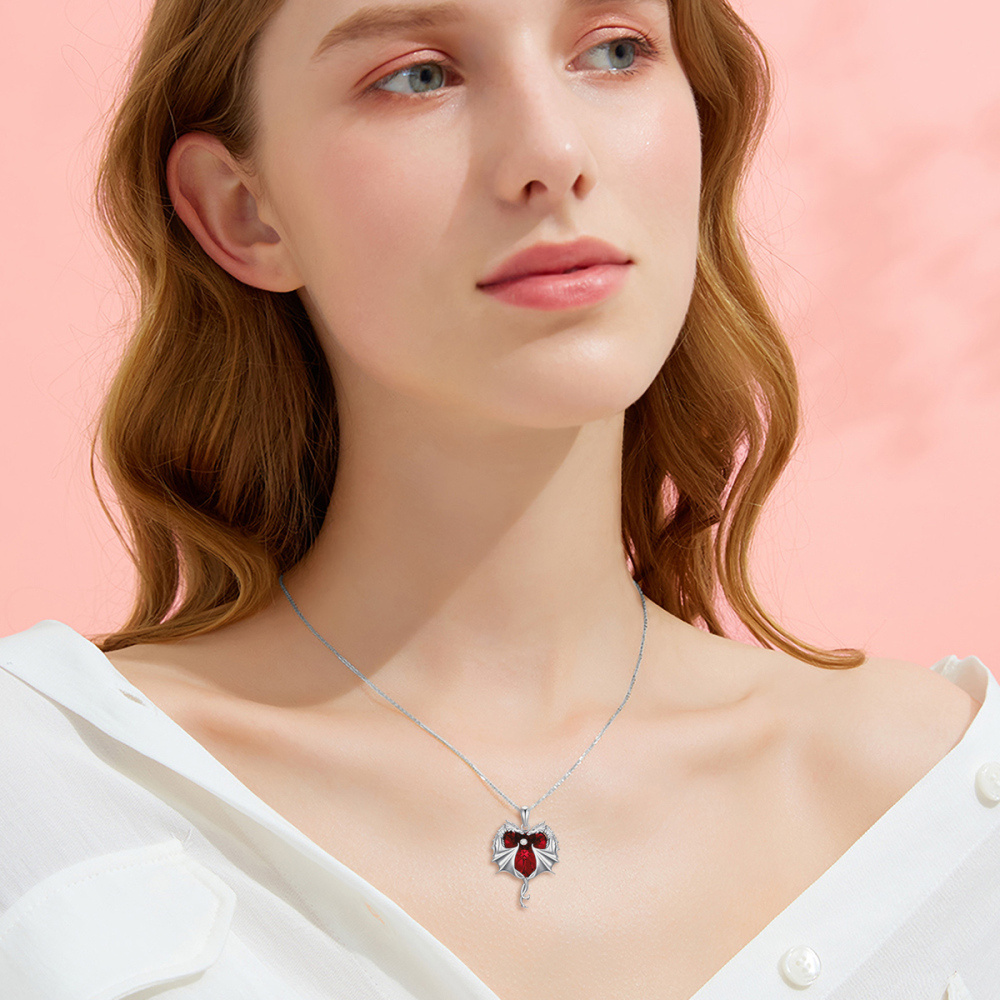 Collier avec pendentif dragon en argent sterling et cristal pour femme-2