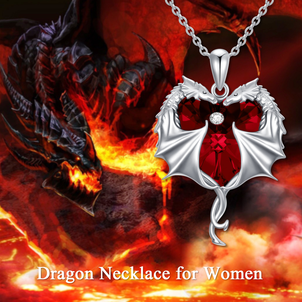 Collier avec pendentif dragon en argent sterling et cristal pour femme-3