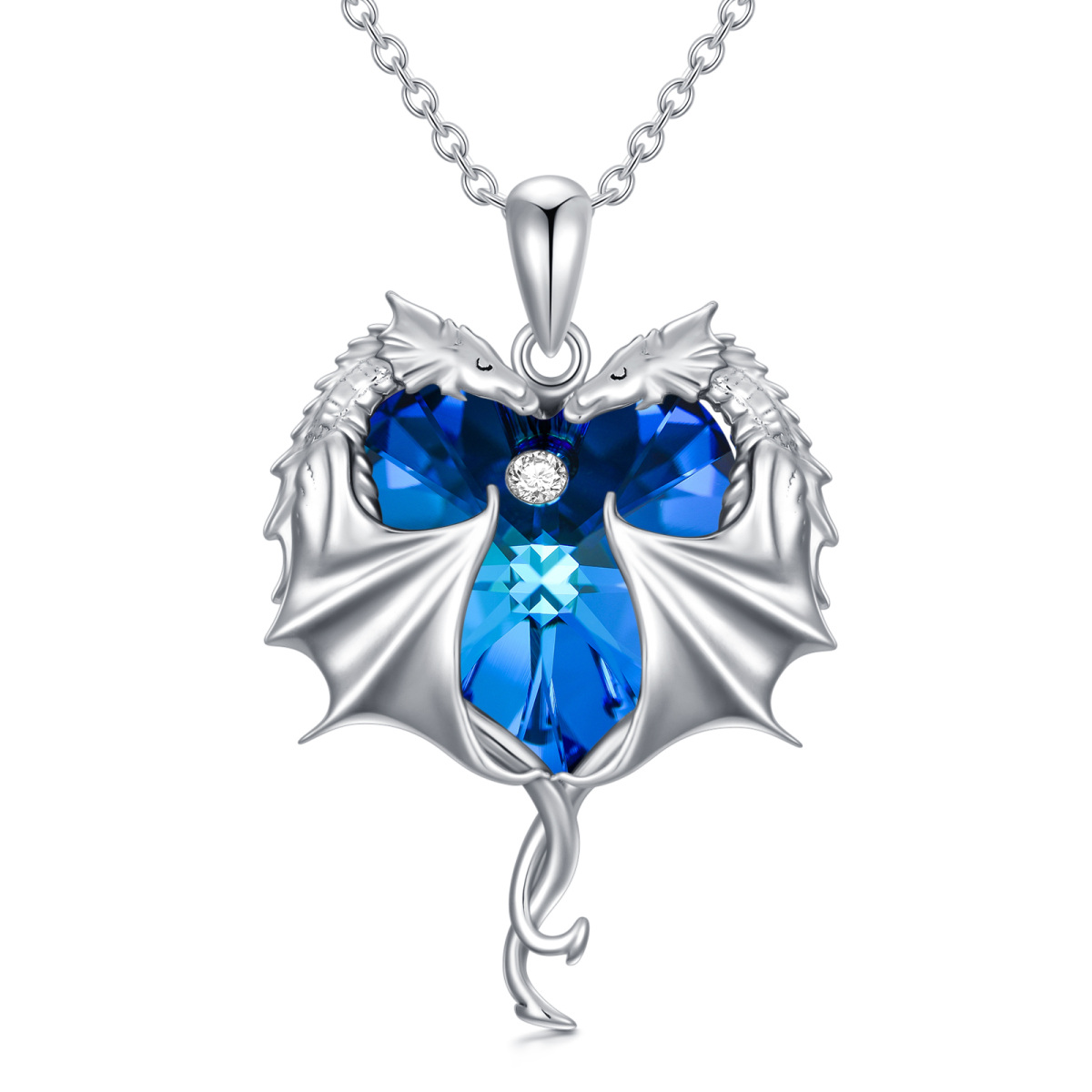 Sterling Silver Heart Crystal Dragon Pendant Necklace For Women-1