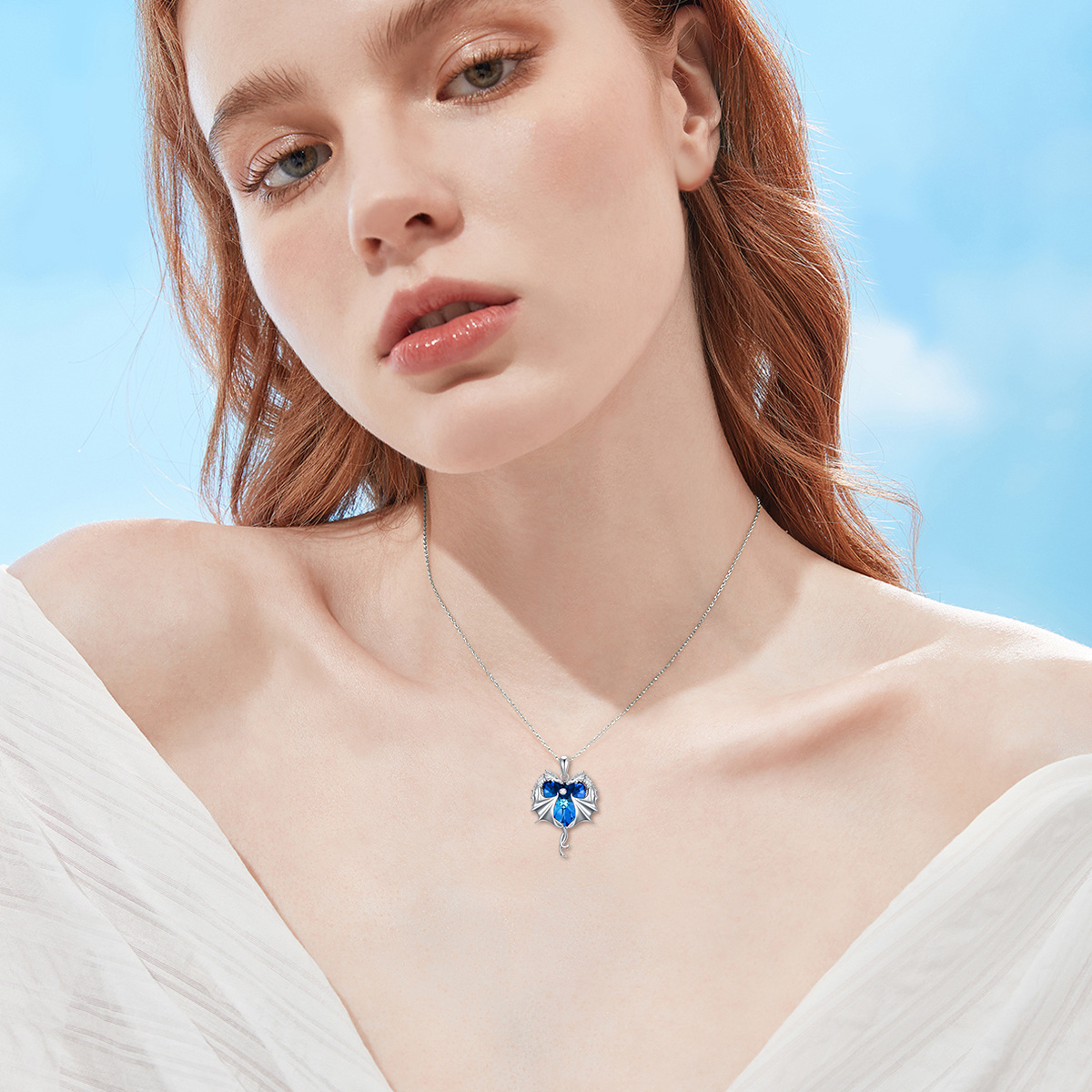 Sterling Silver Heart Crystal Dragon Pendant Necklace For Women-2