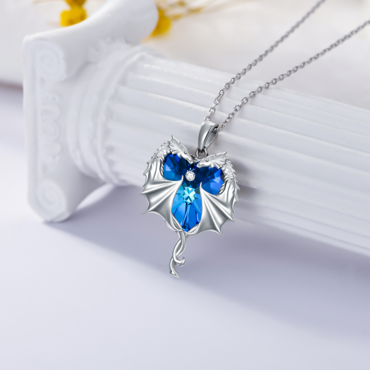 Sterling Silver Heart Crystal Dragon Pendant Necklace For Women-5
