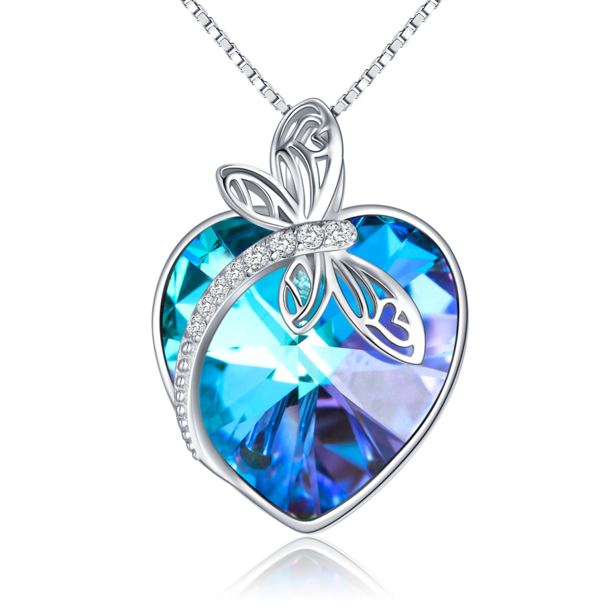 Collana da donna con pendente a forma di libellula in argento sterling con cristallo a cuore e zirconi-1