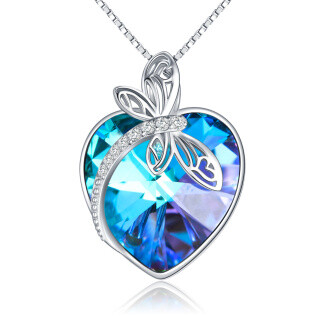 Sterling Silver Heart Crystal With Zircon Dragonfly Pendant Necklace For Women-59