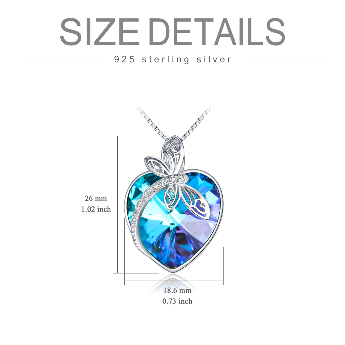 Sterling Silver Heart Crystal With Zircon Dragonfly Pendant Necklace For Women-5