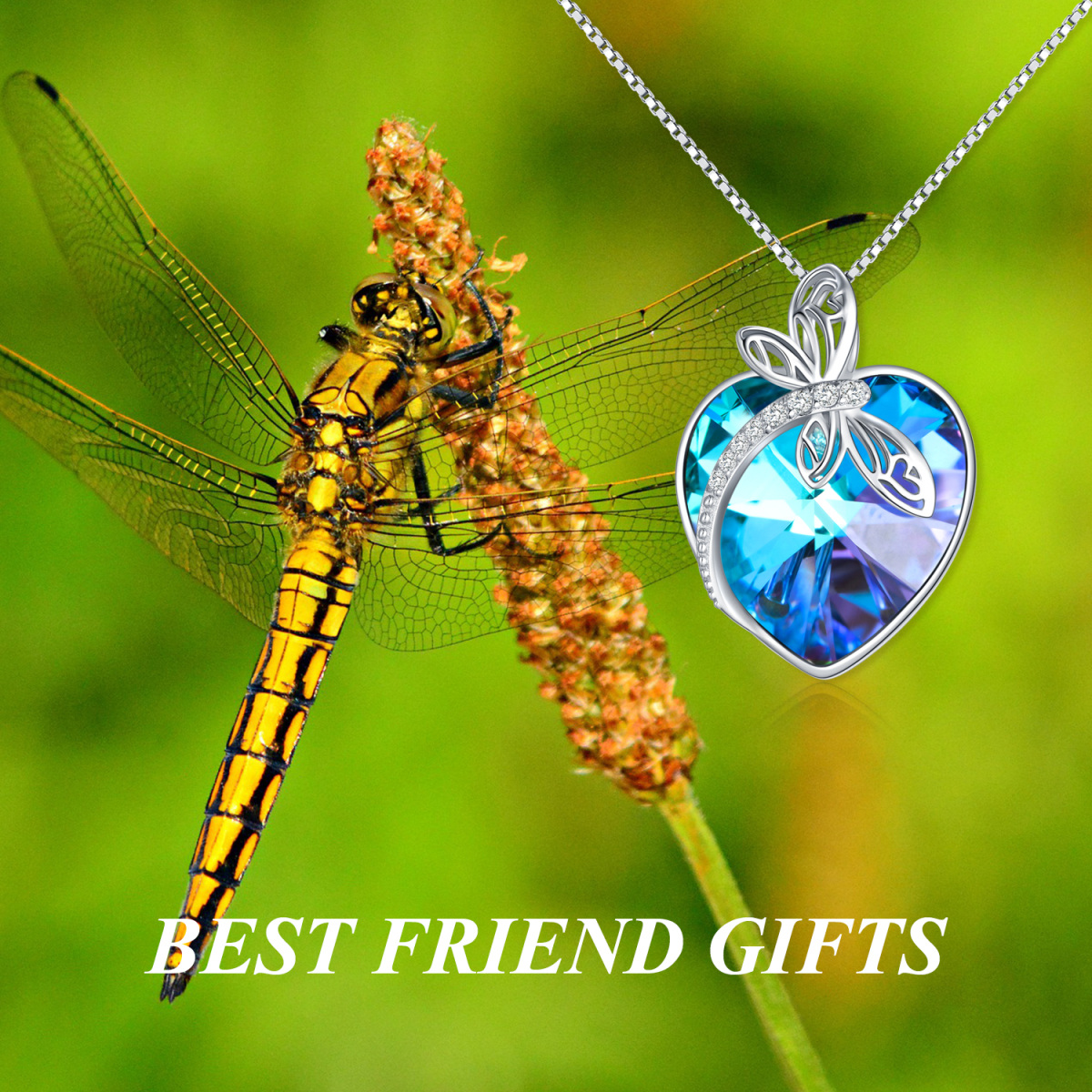 Sterling Silver Heart Crystal With Zircon Dragonfly Pendant Necklace For Women-6