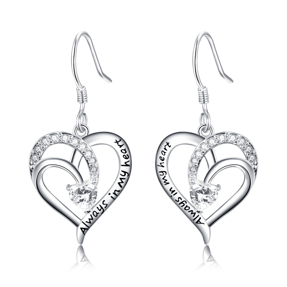 Sterling Silver Cubic Zirconia Interlocking Hearts Drop Earrings For Women-1