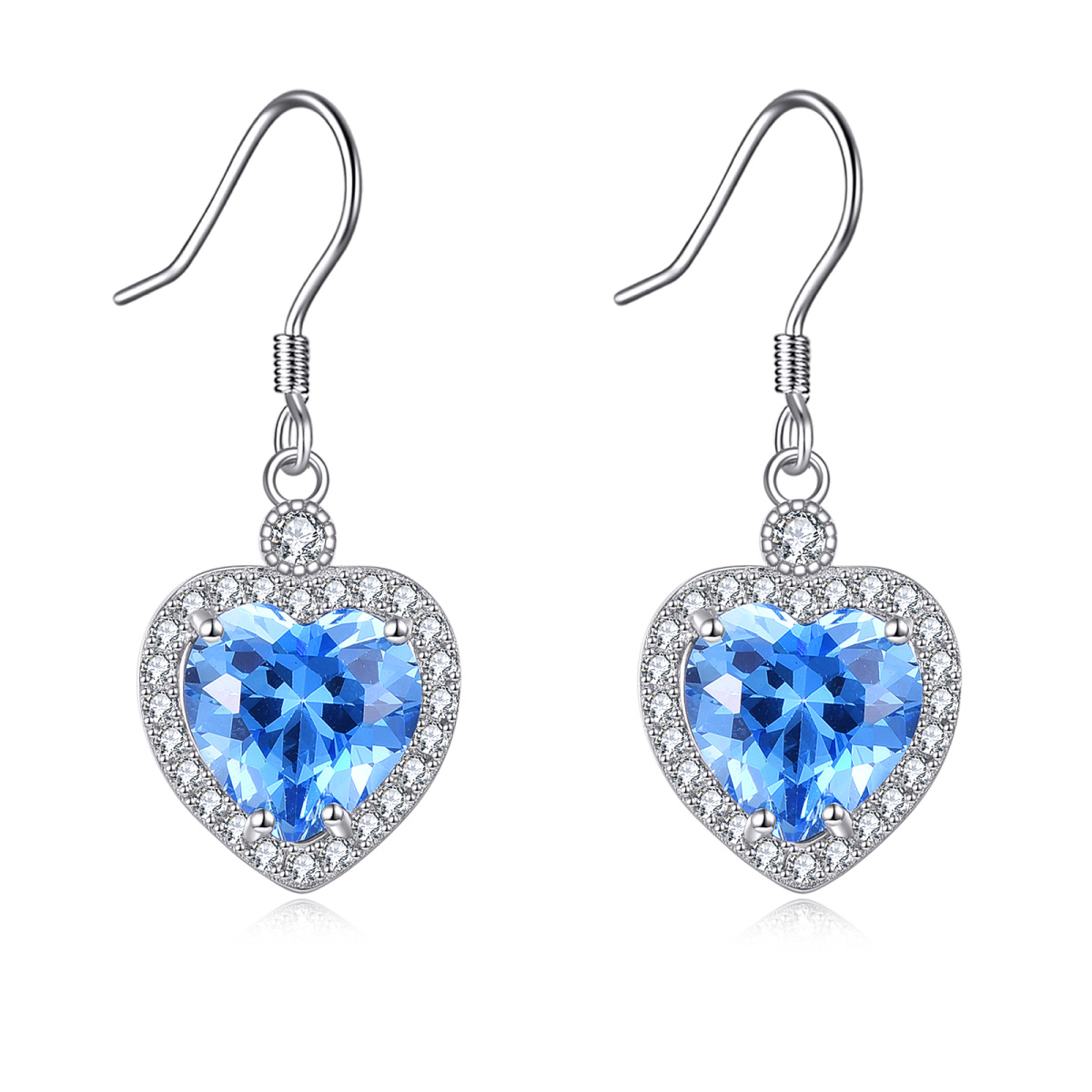 Sterling Silver Heart Cubic Zirconia Drop Earrings For Women-1