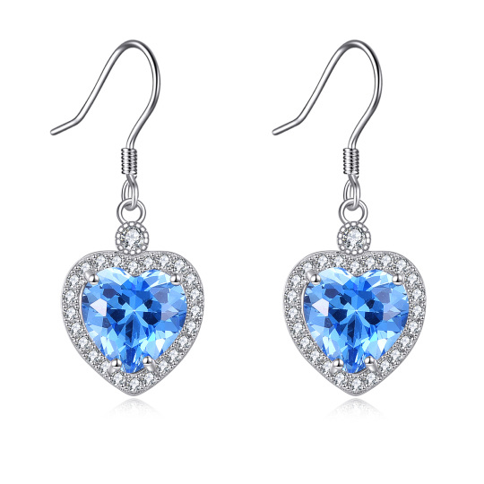 Sterling Silver Heart Shaped Cubic Zirconia Heart Drop Earrings