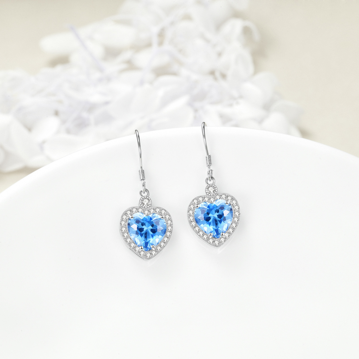 Sterling Silver Heart Cubic Zirconia Drop Earrings For Women-3