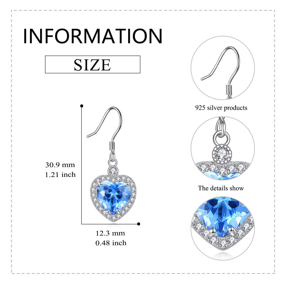 Sterling Silver Heart Cubic Zirconia Drop Earrings For Women-5