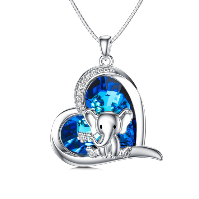 Collier en argent sterling avec pendentif en forme d'éléphant et de cœur en cristal de zircon pour femme