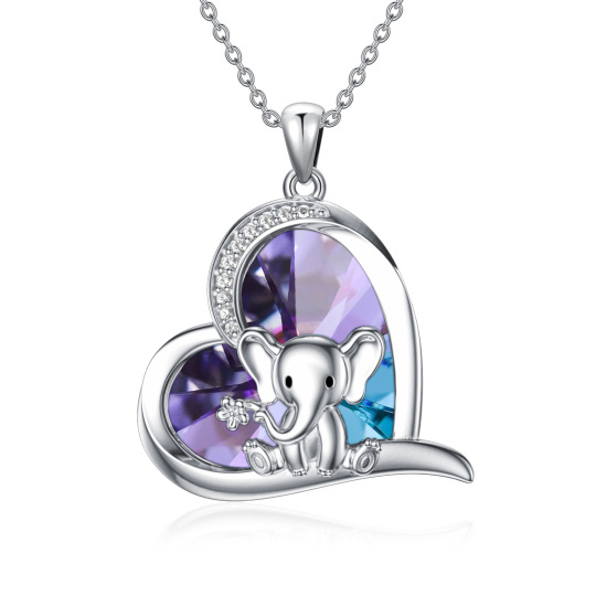 Sterling Silver Heart Crystal With Zircon Elephant & Heart Pendant Necklacev For Women