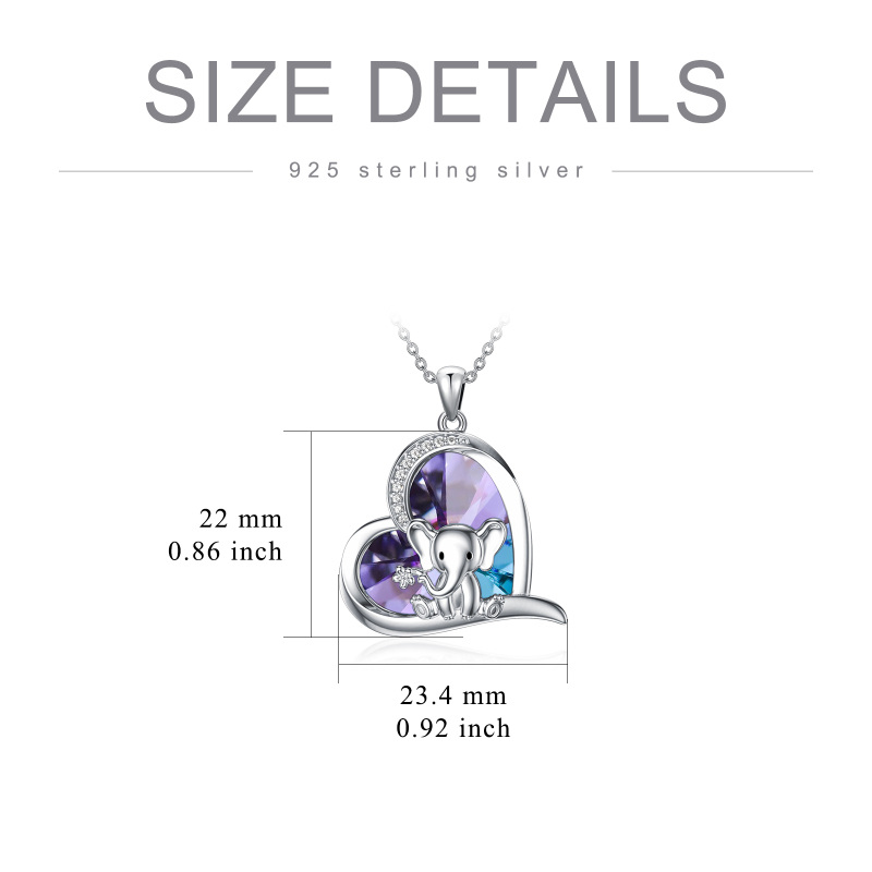 Sterling Silver Heart Crystal With Zircon Elephant & Heart Pendant Necklacev For Women-3