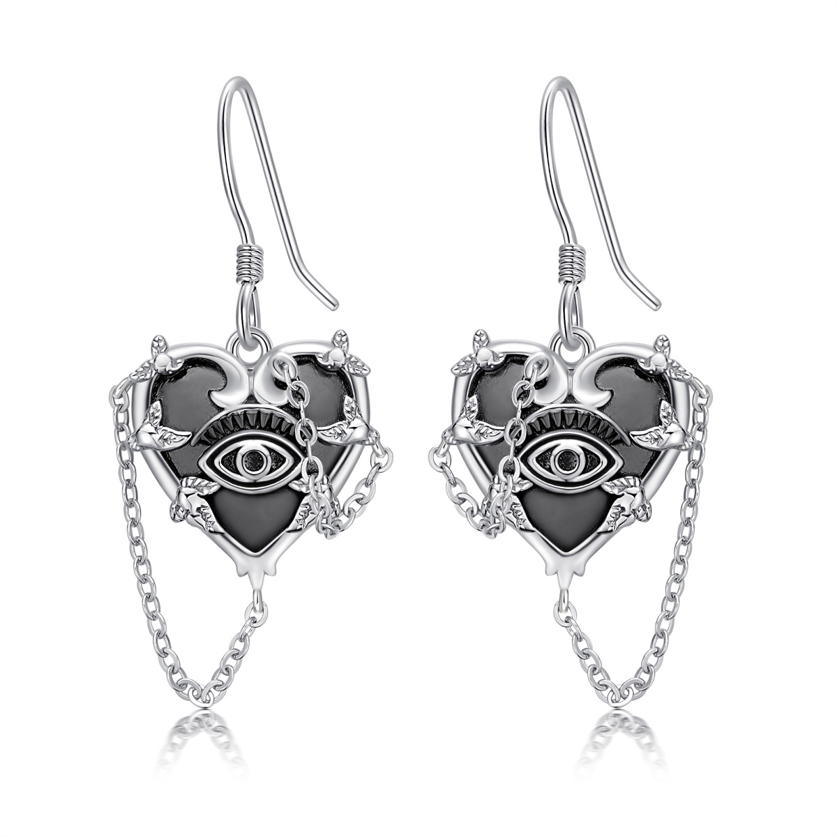 Pendientes de plata de ley con forma de corazón y mal de ojo-1