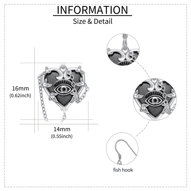 Sterling Silber Herz geformt Evil Eye Tropfen Ohrringe-3