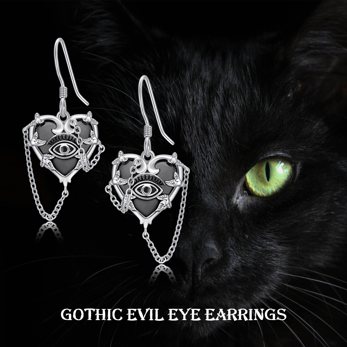 Srebrne kolczyki w kształcie serca Evil Eye Drop Earrings-6