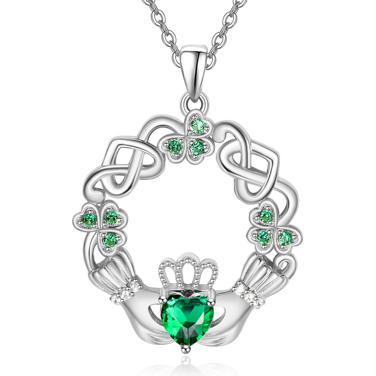 Collier en argent sterling avec pendentif en forme de coeur en zircon cubique trèfle à qua-1