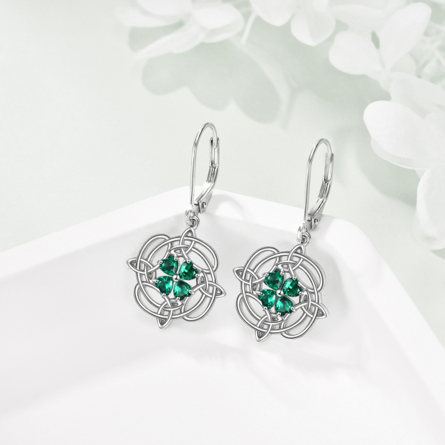 Boucles d'oreilles en argent sterling en forme de coeur avec zircon cubique, trèfle à quat-3