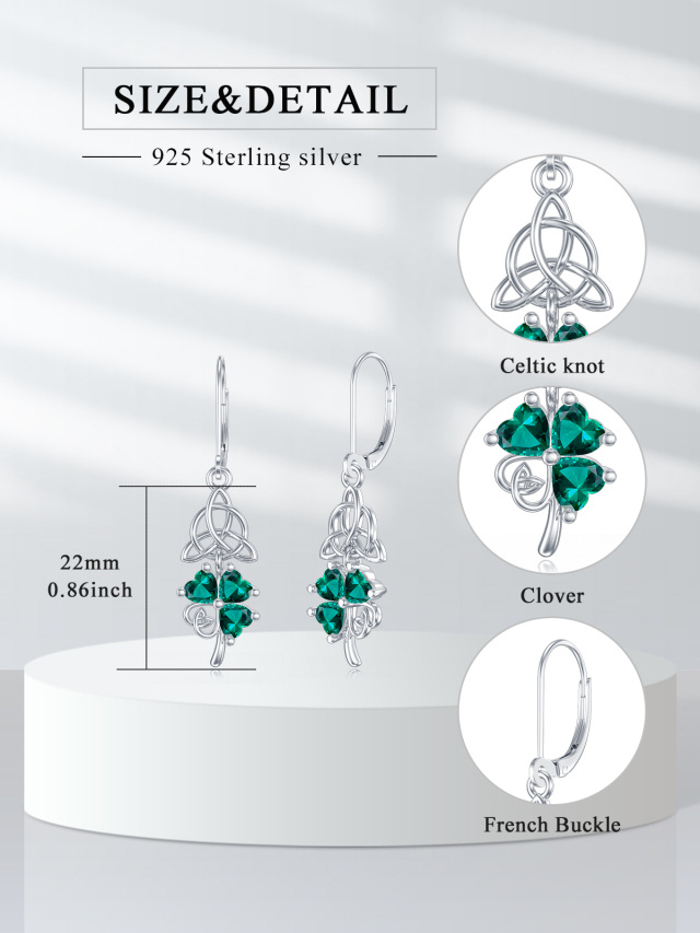 Orecchini in argento sterling a forma di cuore con zircone quadrifoglio e nodo celtico a l-5