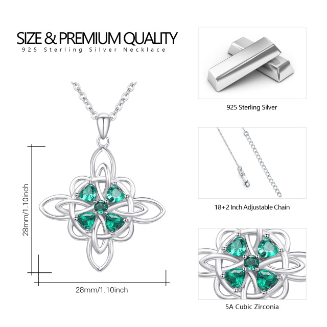 Sterling Silver Heart Shaped Cubic Zirconia Four Leaf Clover & Celtic Knot Pendant Necklace-5