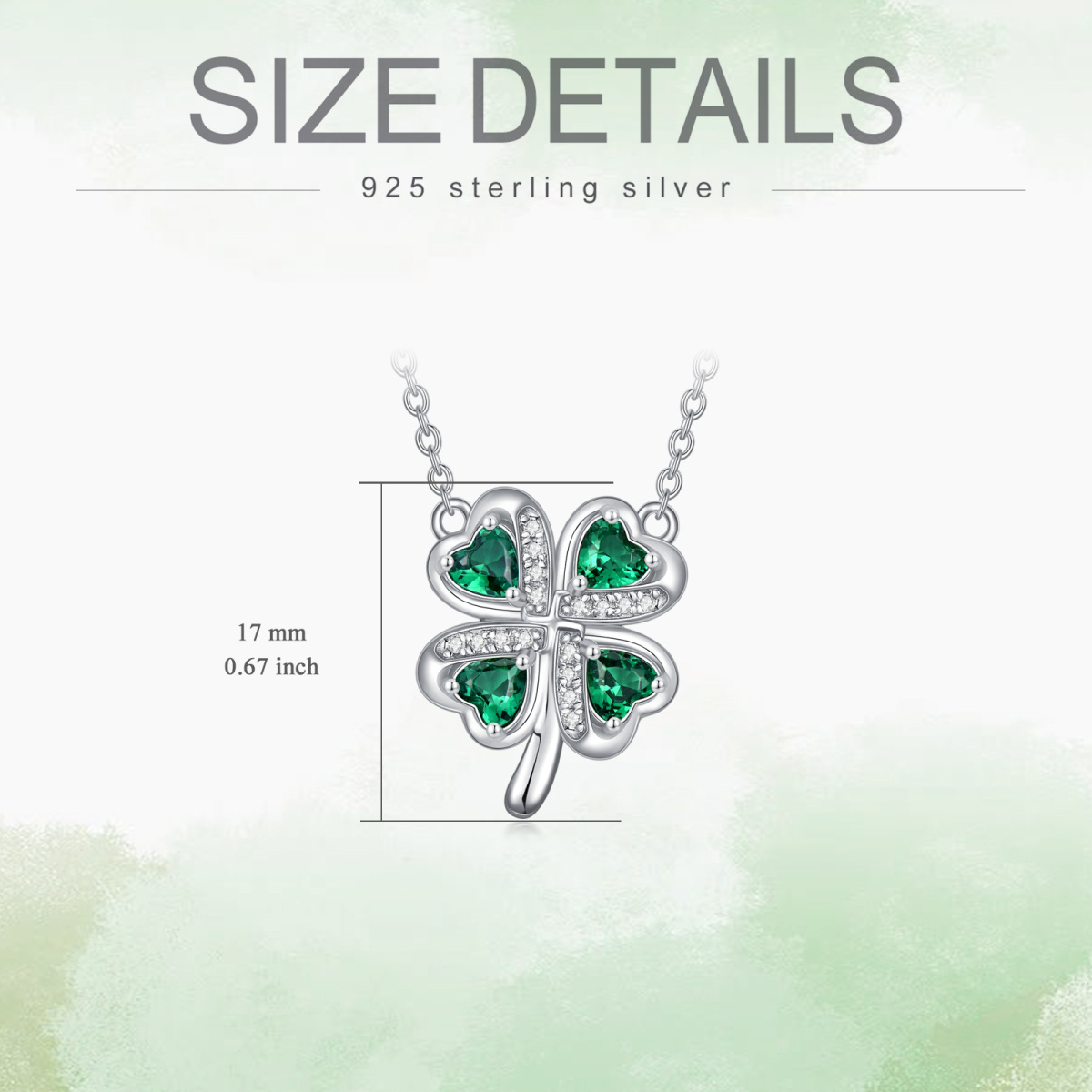 Sterling Silver Heart Shaped Cubic Zirconia Four Leaf Clover Pendant Necklace-5