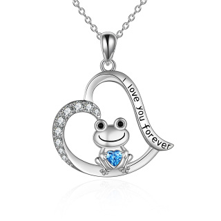 Sterling Silver Heart Cubic Zirconia Frog Pendant Necklace For Women-35