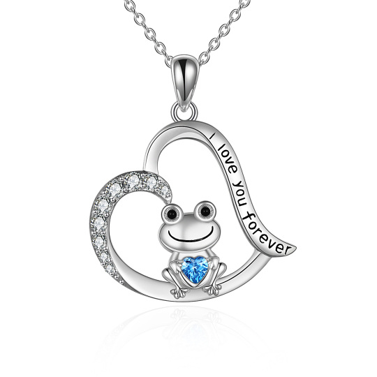 Plata de ley en forma de corazón de circonio cúbico rana y corazón colgante collar con pal