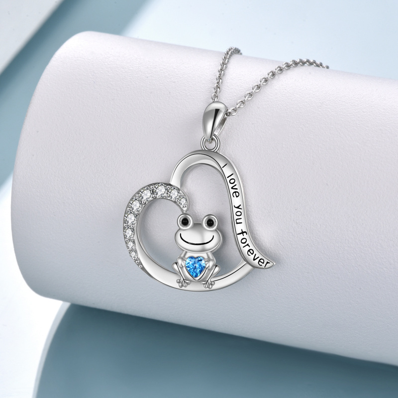 Sterling Silver Heart Cubic Zirconia Frog Pendant Necklace For Women-3