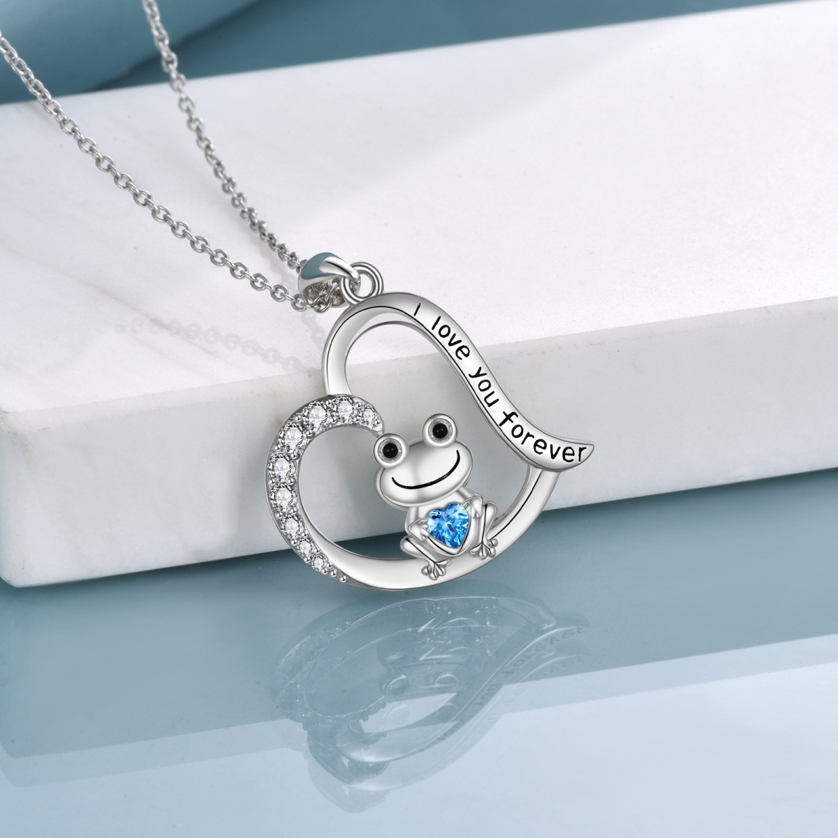 Collana da donna con ciondolo a forma di rana a cuore in argento sterling con zirconi cubici-4