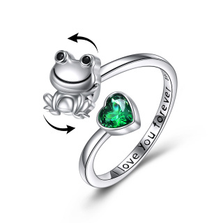 Sterling Silver Heart Cubic Zirconia Frog Spinner Engraving Ring-33