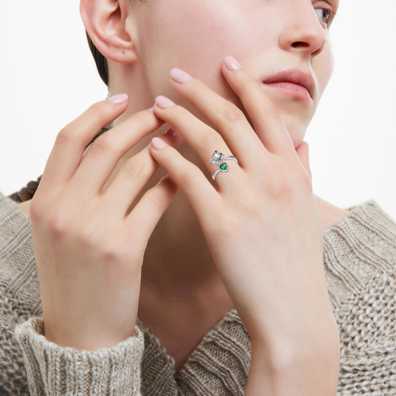 Anello con incisione a forma di rana a forma di cuore in argento sterling con zirconi cubici-2