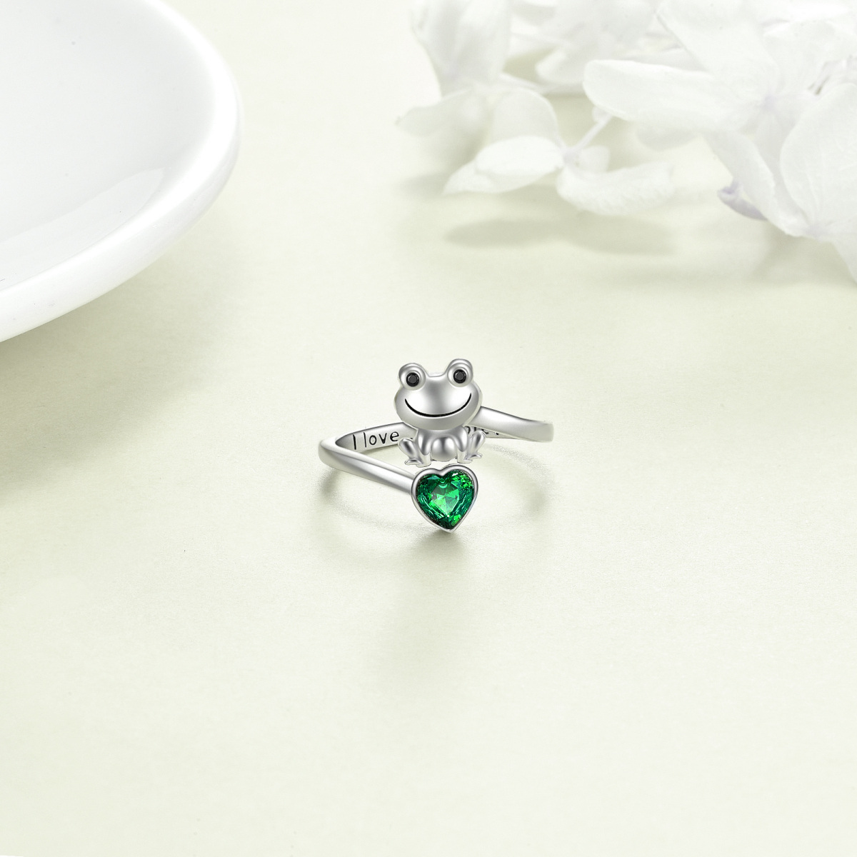 Sterling Silver Heart Cubic Zirconia Frog Spinner Engraving Ring-3