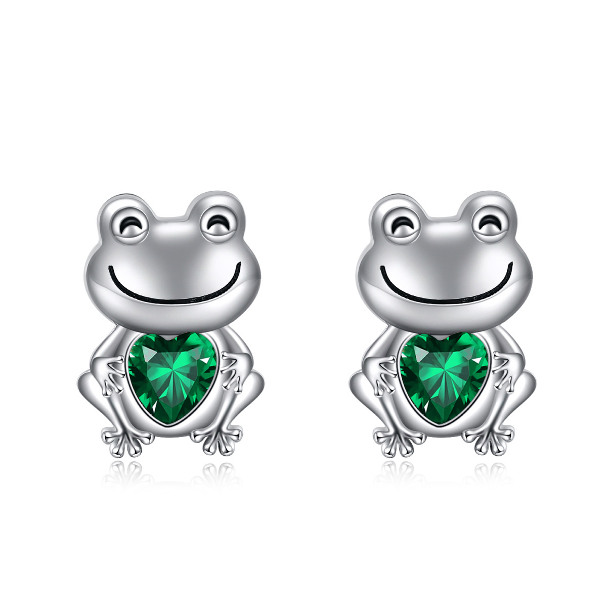 Sterling Silver Heart Cubic Zirconia Frog Stud Earrings For Women-1