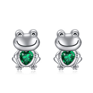 Sterling Silver Heart Cubic Zirconia Frog Stud Earrings For Women-15