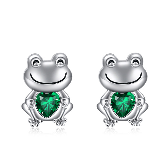 Sterling Silber Herz geformt Zirkonia Frosch & Herz Ohrstecker