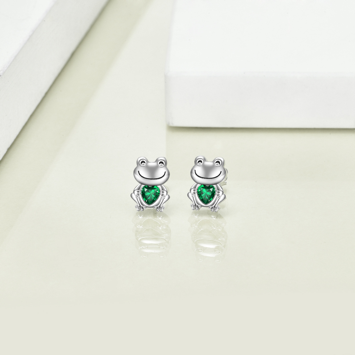 Sterling Silver Heart Cubic Zirconia Frog Stud Earrings For Women-3