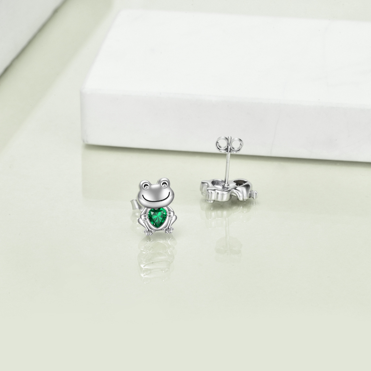 Sterling Silver Heart Cubic Zirconia Frog Stud Earrings For Women-4