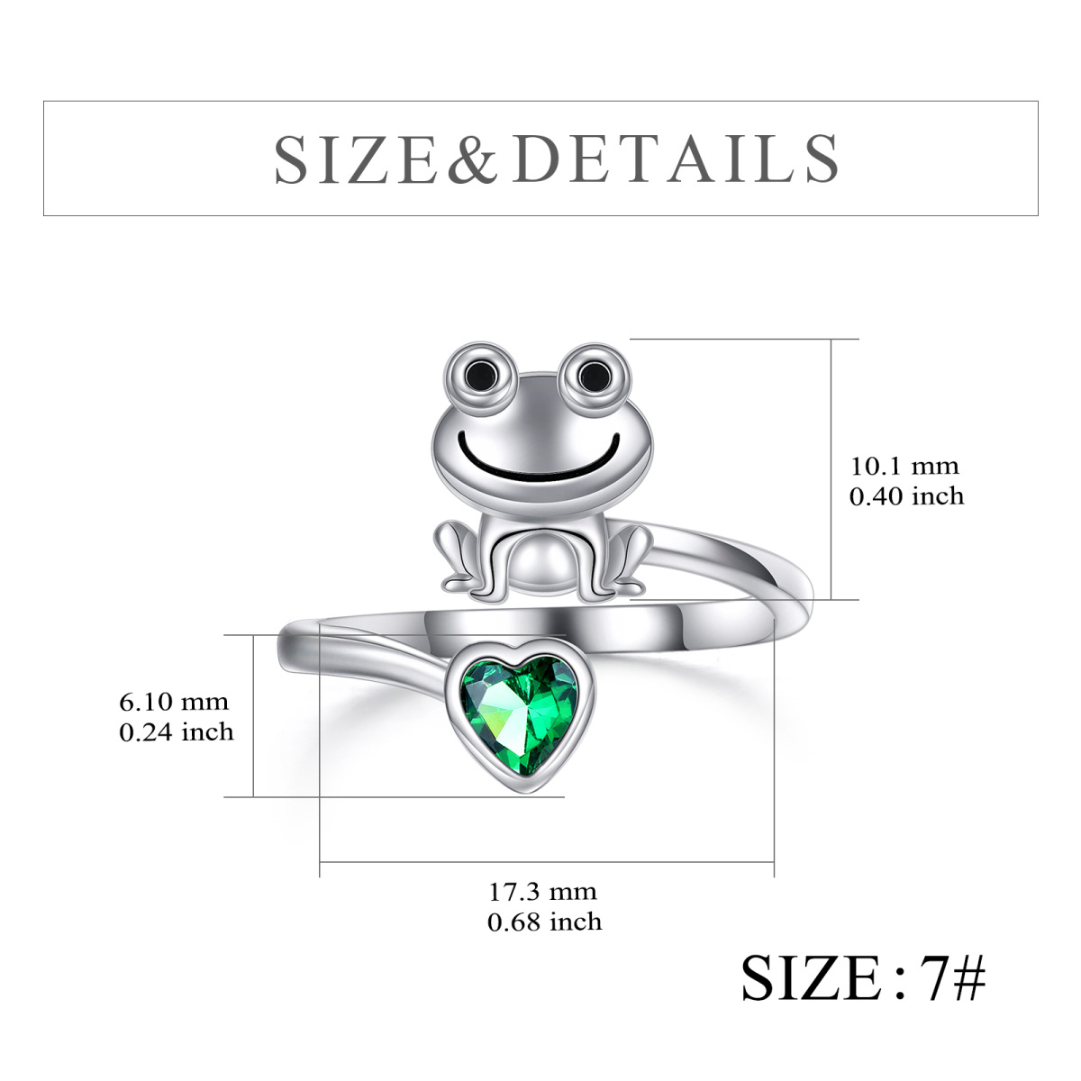 Sterling Silver Heart Shaped Cubic Zirconia Frog Urn Ring-5