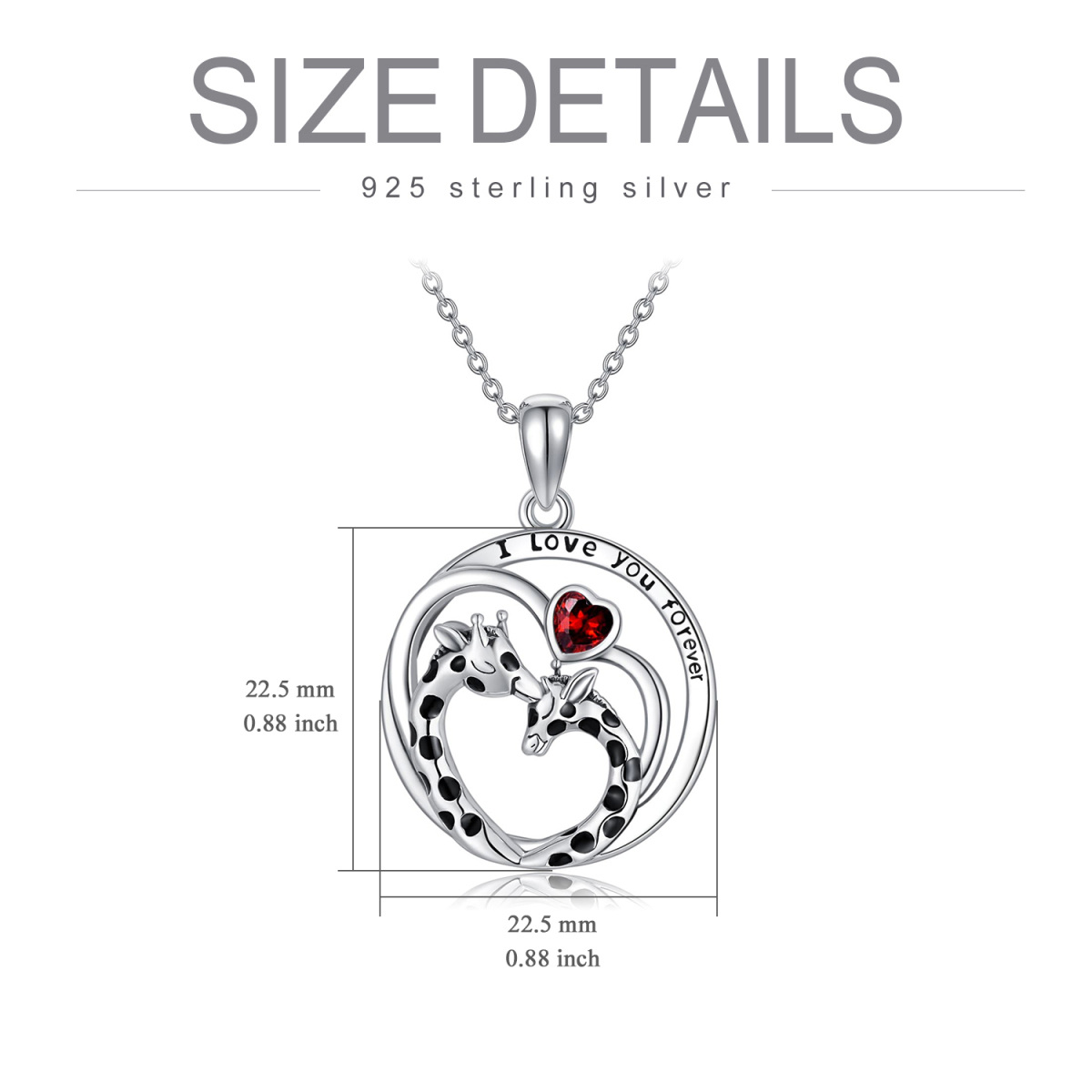 Sterling Silver Heart Cubic Zirconia Giraffe Pendant Necklace With Engraved Word For Women Best Friends-5