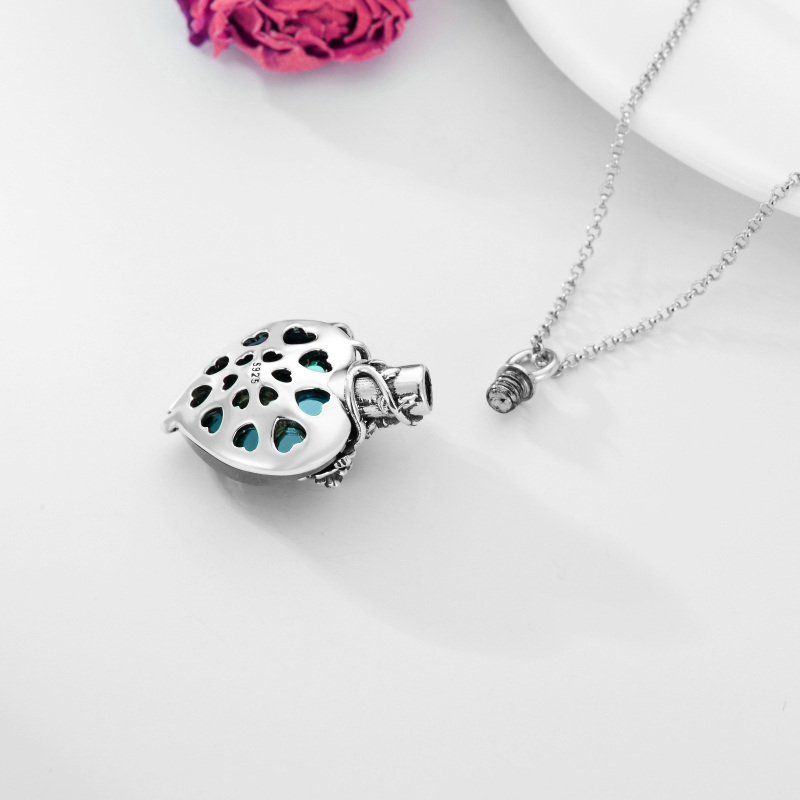 Collana con urna per ceneri con rosa e cristallo verde a cuore in argento sterling-4
