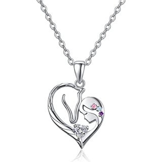 Sterling Silver Heart Costom Birthstone Horse Pendant Necklace For Women Best Friend-45